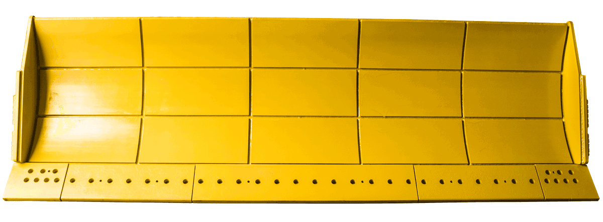 Dymax straight dozer blade, front view showing the segmented moldboard liner platesliner wear package and bolt-on cutting edge