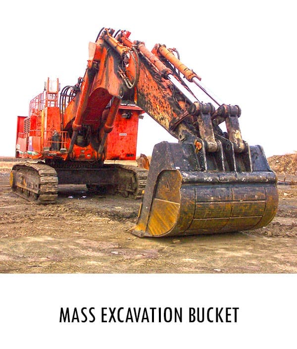Mass excavation bucket attachment for high-volume material moving