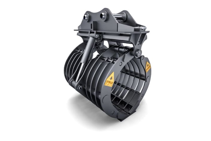 Dymax Basket Tine Grapple for material sorting, three-quarter view