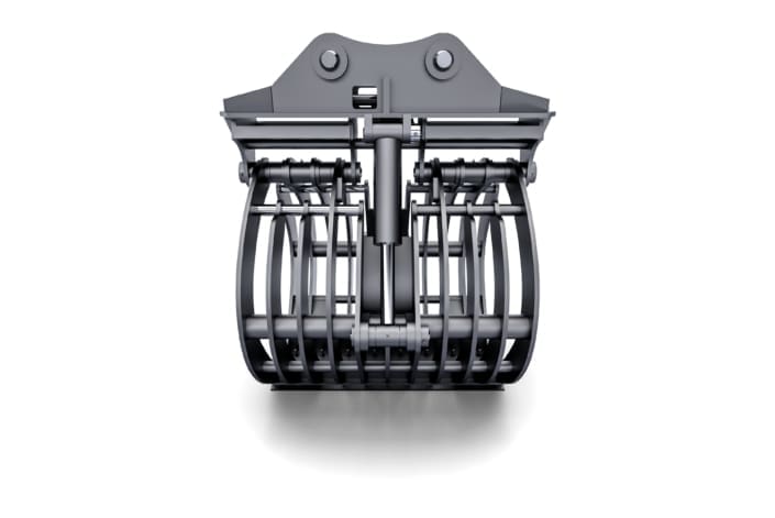 Dymax Basket Tine Grapple, straight-on view of the skeleton baskets