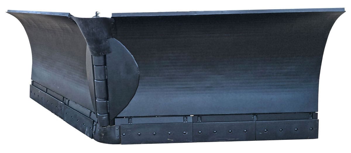 Trip-edge folding V-plow snow plow attachment for wheel loaders shown in forward V blade position.