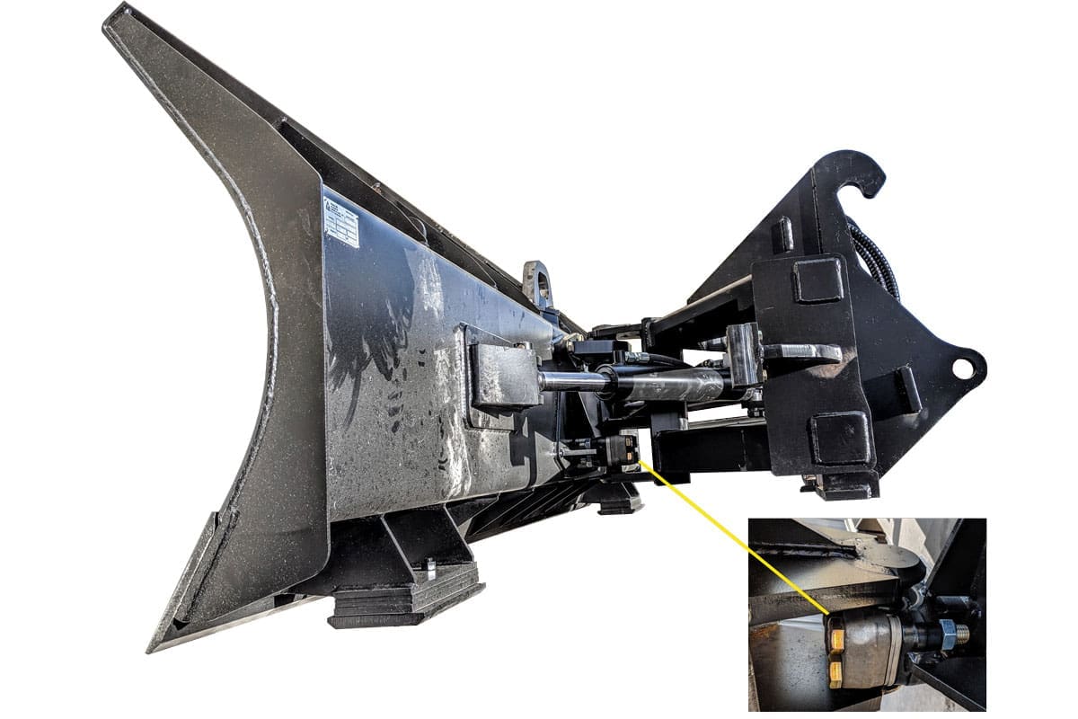 Oscillating wheel loader snow blade for improved ground contour follow