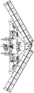 Diagram showing a folding V-plow in reverse V configuration for breaking through deep snow and opening lanes.